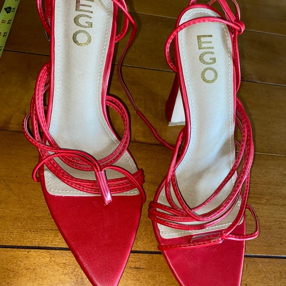 Pointed-open toe strappy red block chunk heel - Picture 7 of 9